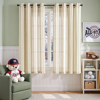 Vangao Linen Striped Green Curtains Boho Tickingstripe Light Filtering Nursery - Image 2
