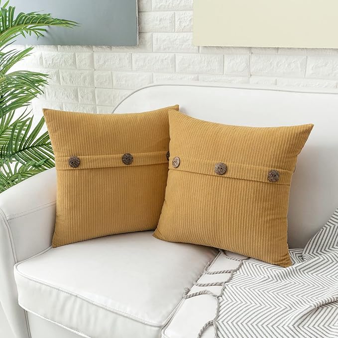 HWY 50 Mustard Yellow Chenille Throw Pillow Covers 16x16 Inch - Image 3