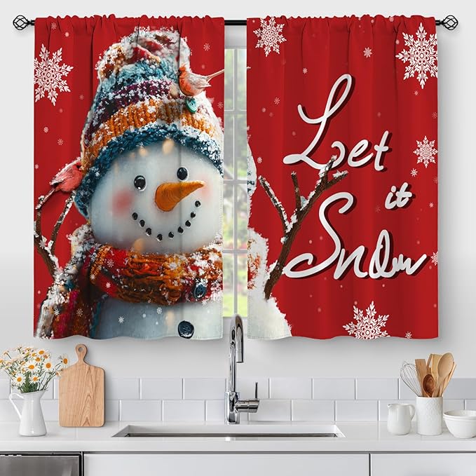 Aimego Christmas Snowman Kitchen Curtains by Aimego