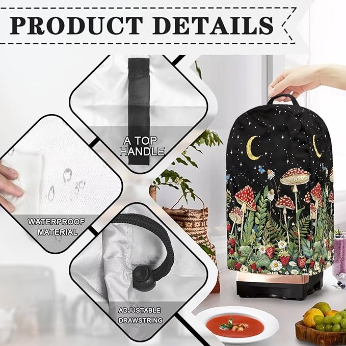 Mushroom Leaf Print Drawstring Blender Dust Cover - Image 5