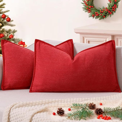 ZWJD Christmas Pillow Covers 12x20 Set of 2 Chenille Throw Red Cushion Covers by ZWJD