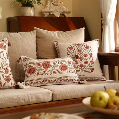 ISAENNE Design Linen Rectangle Vintage Throw Pillow Covers 12"x20", Brick Red - Image 6