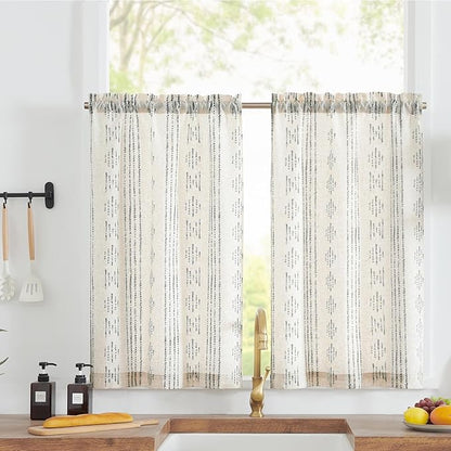 jinchan Boho Kitchen Curtains Linen Tier Curtains 36 Inches Bohemian Cafe Small by JINCHAN