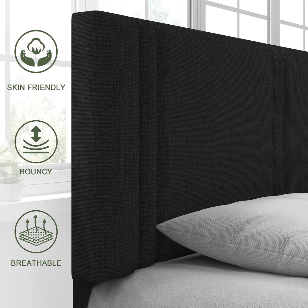 Feonase Queen Platform Bed Frame, Fabric Upholstered Queen Bed Frame, Solid W...