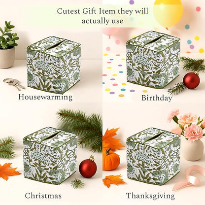 CPC Agate Green Hand Block Printed Cotton Tissue Box Cover 5" x 5" x 5.5" - Image 4