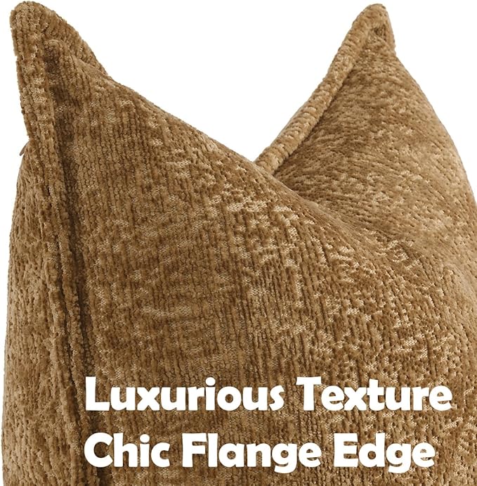 Pack of 2 Golden Brown Decorative Throw Pillow Covers 18x18 Cozy Soft Chenille - Image 2