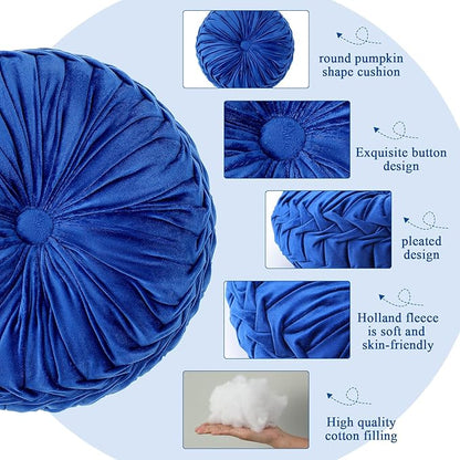 1 Pcs Round Throw Pillows Decorative Velvet Pleated Throw Pillows 15'' Diameter - Image 3