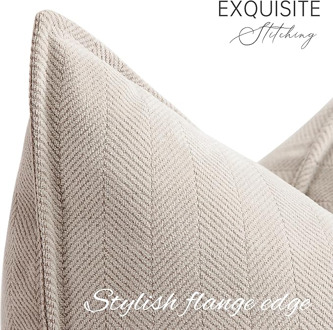 ZWJD Beige Pillow Covers 20x20 Set of 2 Chenille Throw Pillow Covers - Image 2