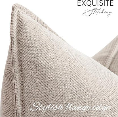ZWJD Beige Pillow Covers 20x20 Set of 2 Chenille Throw Pillow Covers - Image 2