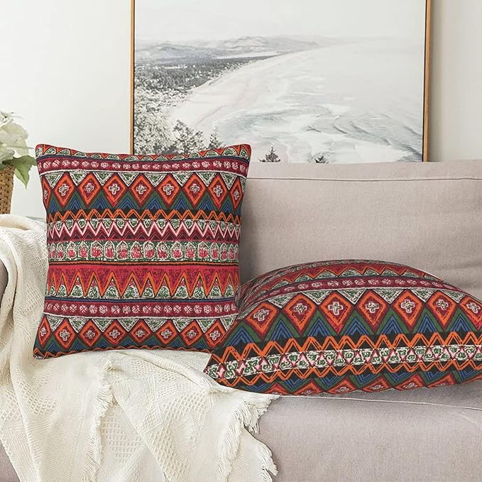 Farmhouse Vintage Boho Red Striped Throw Pillow Covers 18x18 Inch Set of 2 - Image 5