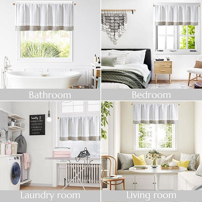 jinchan Nautical Valance Striped Linen Curtain 18 Inch Gray Farmhouse Room - Image 9
