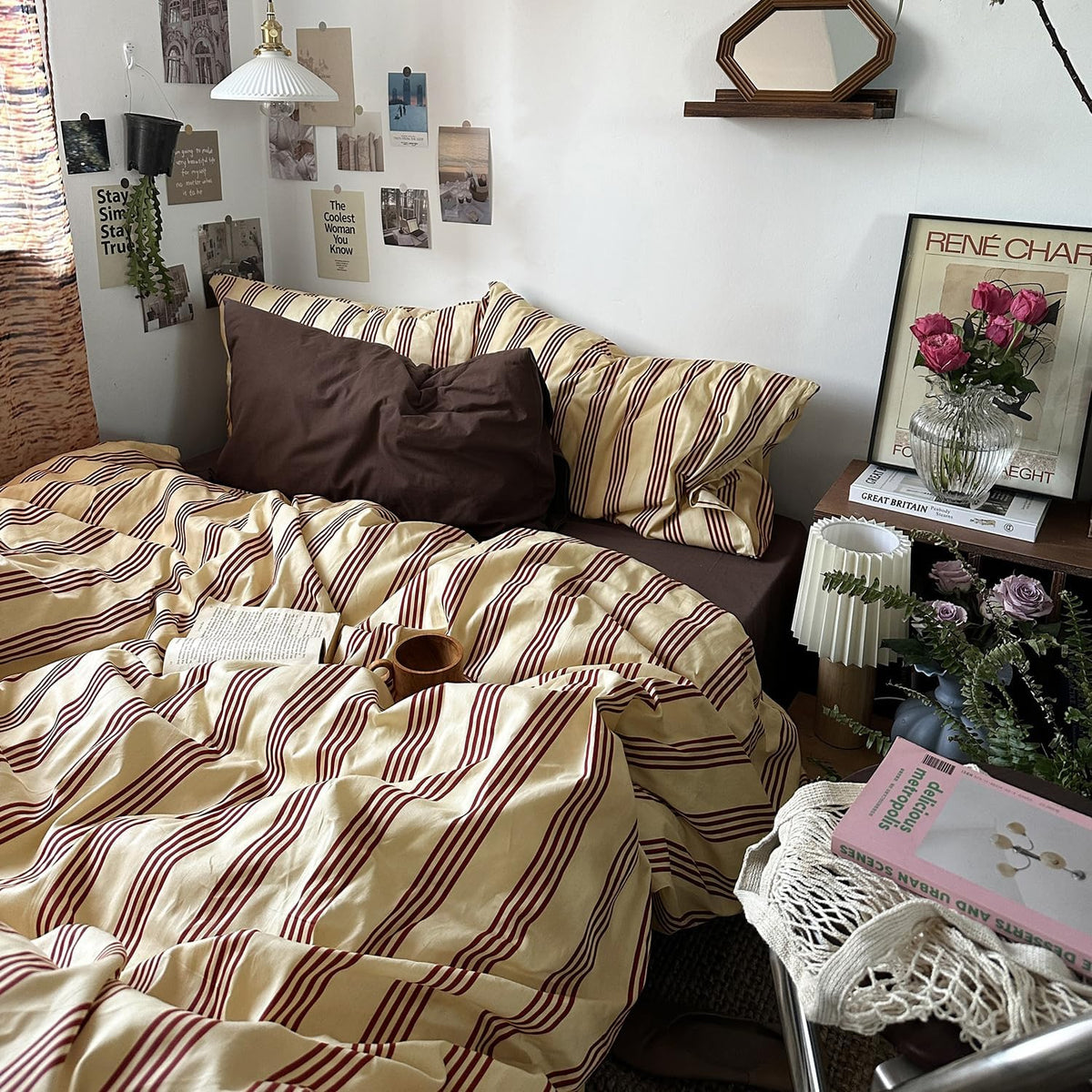mixinni retro striped duvet cover set queen showing dimensions