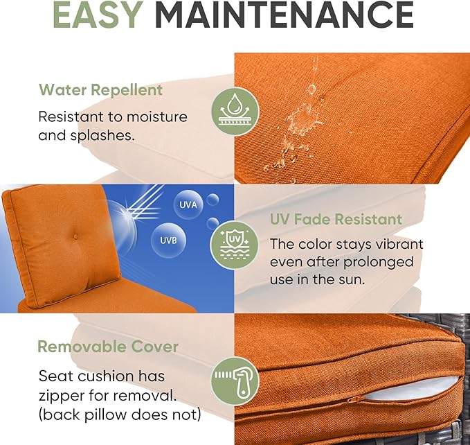 Outdoor Chair Cushion Set, 25 x 22 Deep Seat Cushion, Patio Chair Cushions - Image 4
