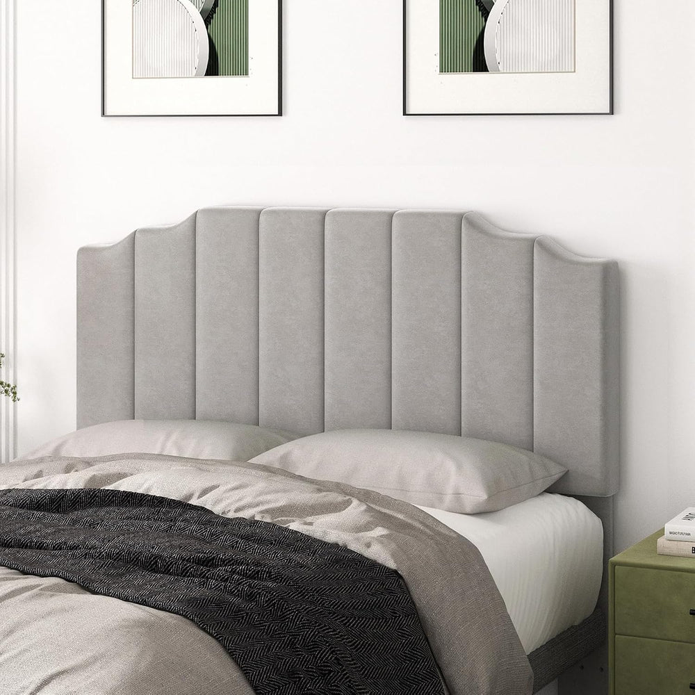 Befurtori Queen Size Headboard Only, Velvet Wall Mount Headboard Light Gray