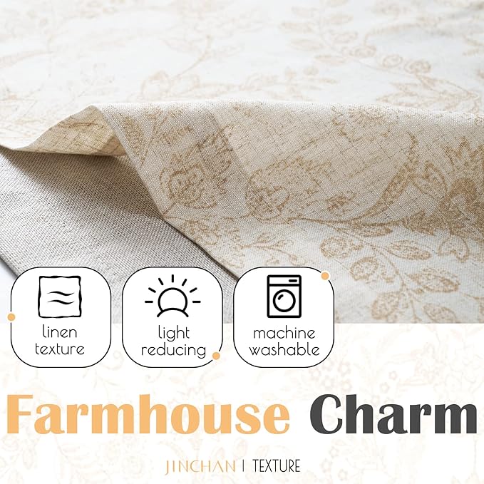 jinchan Linen Valance Curtain Farmhouse Floral Printed Small Window Curtain - Image 7