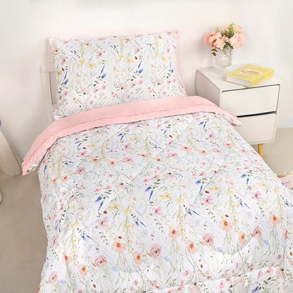 Toddler Bedding Set for Girls, 4 Piece Floral Toddler Comforter Set, Ultra Soft - Image 8