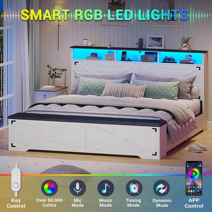 hasuit queen size bed frame with storage ottoman showing dimensions