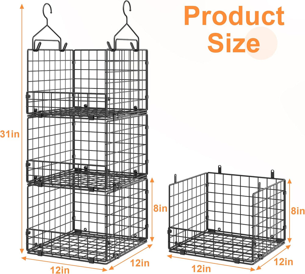 Sonyabecca 3-Tier Closet Organizers and Storage, Foldable Stackable Wire Bask...