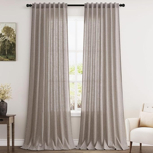 Brownish Grey Linen Curtains 120 Inch Extra Long by Nanspring