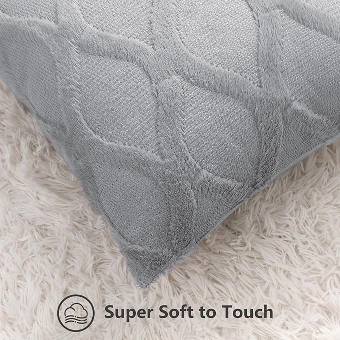 decorUhome Throw Pillow Covers 24x24 Inch Set of 2, Soft Plush Faux Fur Wool - Image 2