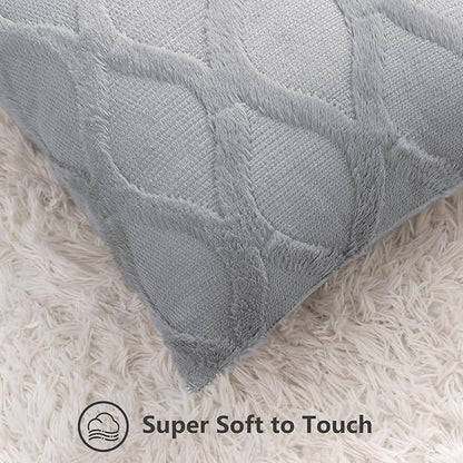 decorUhome Throw Pillow Covers 22x22 Inch Set of 2, Soft Plush Faux Fur Wool - Image 2
