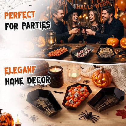 Honeydak 24 Pcs Halloween Candy Bowl, Plastic Coffin Shaped Serving Trays
