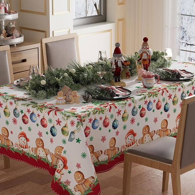 XCHI Gingerbread Man Snowman Tree Winter Tablecloth Rectangle Christmas Table by XCHI