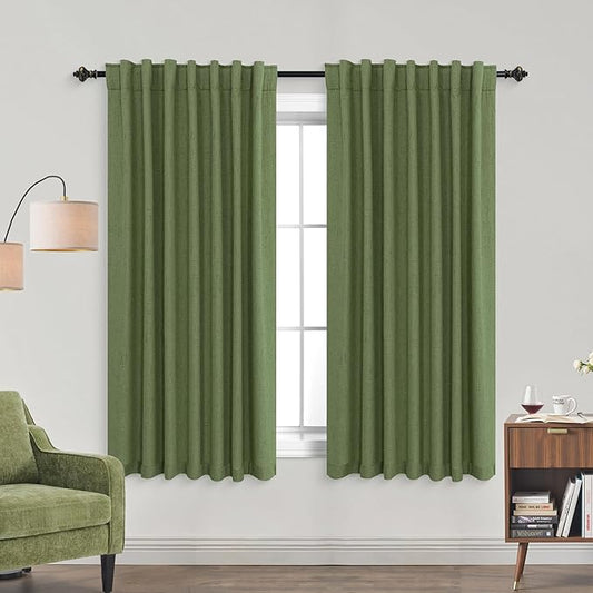 KOUFALL Bathroom Window Curtain, Short Boho Rustic Linen Moss Olive Green by KOUFALL