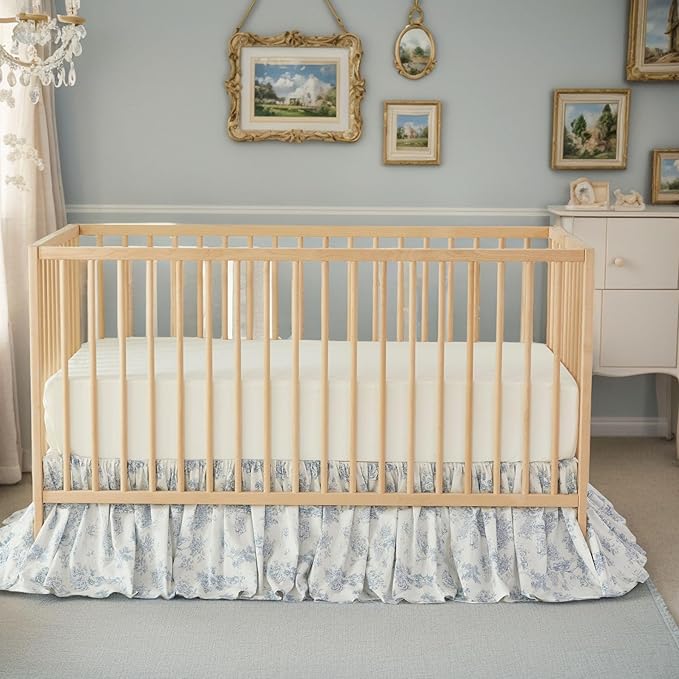 Brandream French Country Toile Floral Print Cotton Crib Skirt Toddler Bedskirt - Image 3