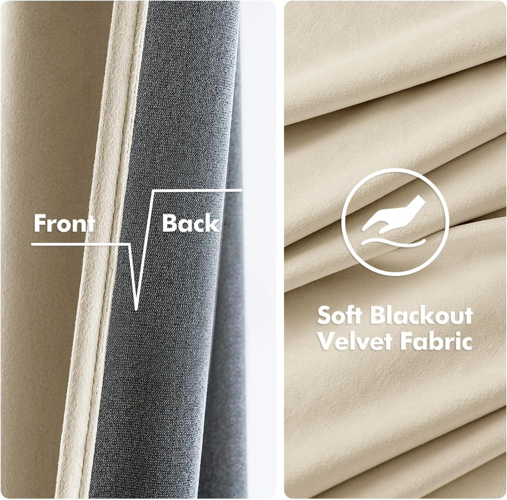 MIULEE Velvet Blackout Curtains Beige 52 x 84 Inch Length 2 Panels