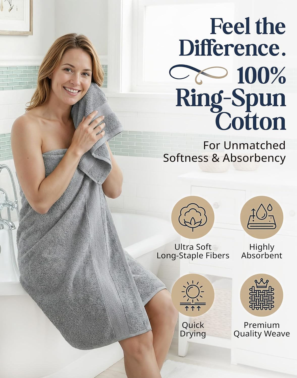 100% cotton bath towels set soft absorbent quick shown in use