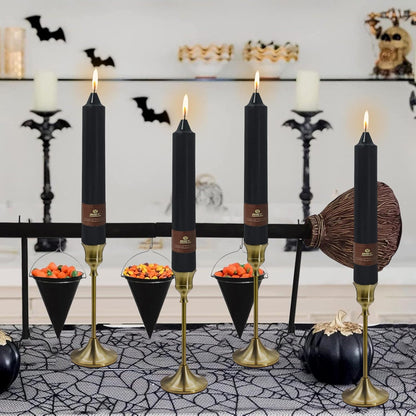 Black Halloween Taper Candles 4 Pack Hand-Poured 9 Inch Unscented Long Tapered Candles for Spooky Decor, Haunted Houses & Gothic Weddings - Clean Burning, Smokeless & Odorless