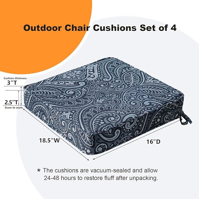 Square Corner Seat Cushions, 18.5" x 16" x 3", Indoor Outdoor Water Repellent - Image 5