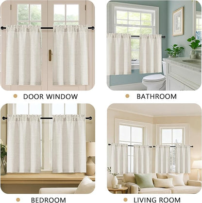 OVZME Cafe Curtains 45 Inch Length 2 Panels, Thick Textured Kitchen Door - Image 5