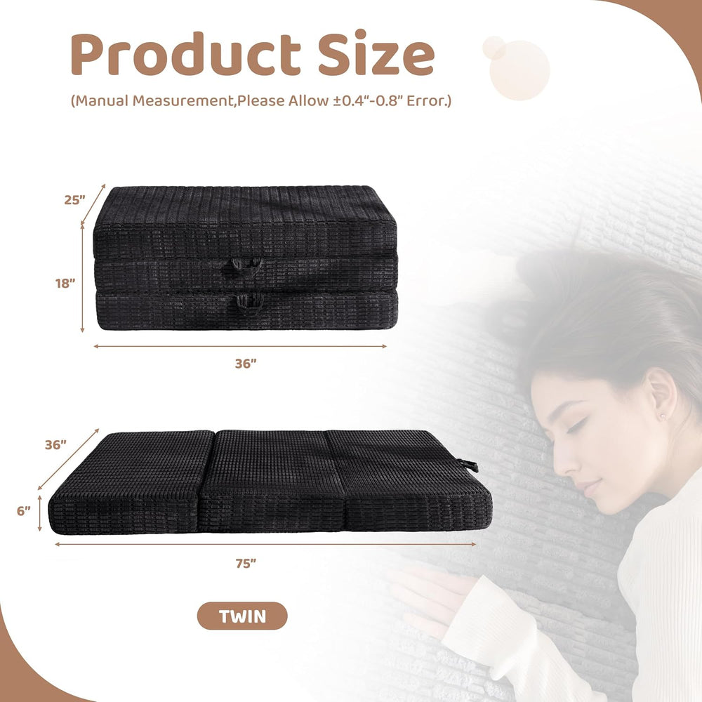 BYBYME Memory Foam Tri-Folding Mattress, 6 Inch Gel Folding Mattress Topper, ...