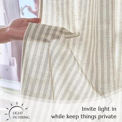 jinchan Striped Linen Kitchen Curtains 24 Inches Tier Curtains Farmhouse Modern - Image 5