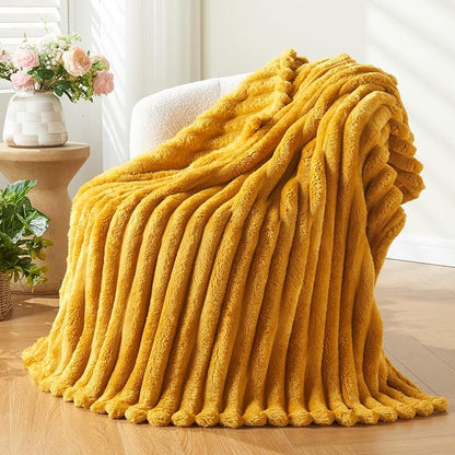 NEWCOSPLAY Super Soft Twin Blanket Mustard Yellow Premium Silky Flannel Fleece by NEWCOSPLAY