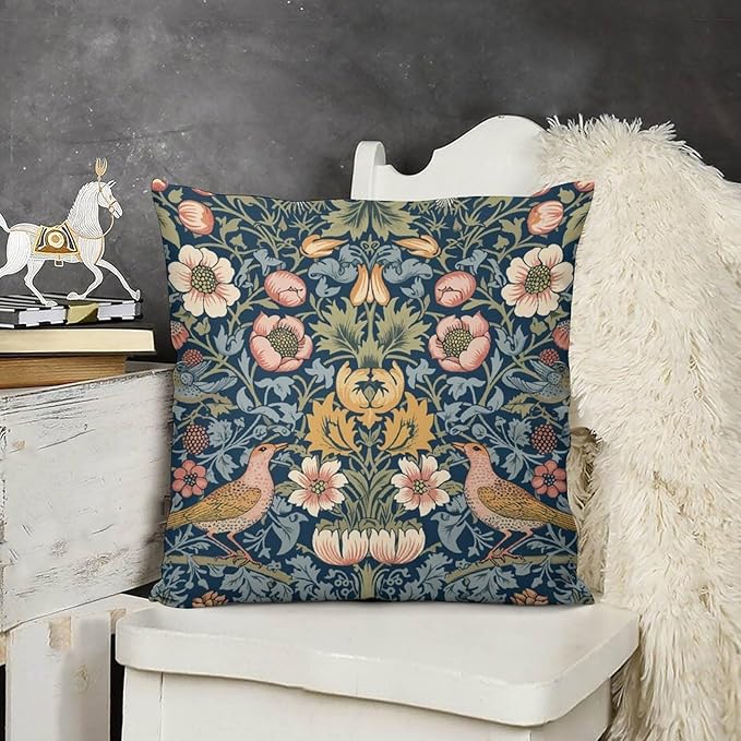 William Morris Floral Original Throw Pillow Covers Boho Chic Retro Floral Bird - Image 3
