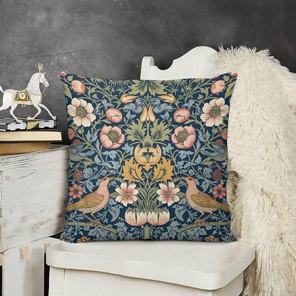 William Morris Floral Original Throw Pillow Covers Boho Chic Retro Floral Bird - Image 3