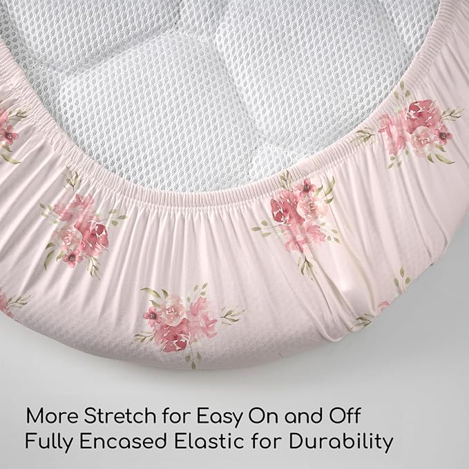 Nap Mat Sheet 47"x24", 3 Pack Pink Floral Baby Crib Sheets Fitted Elastic - Image 6
