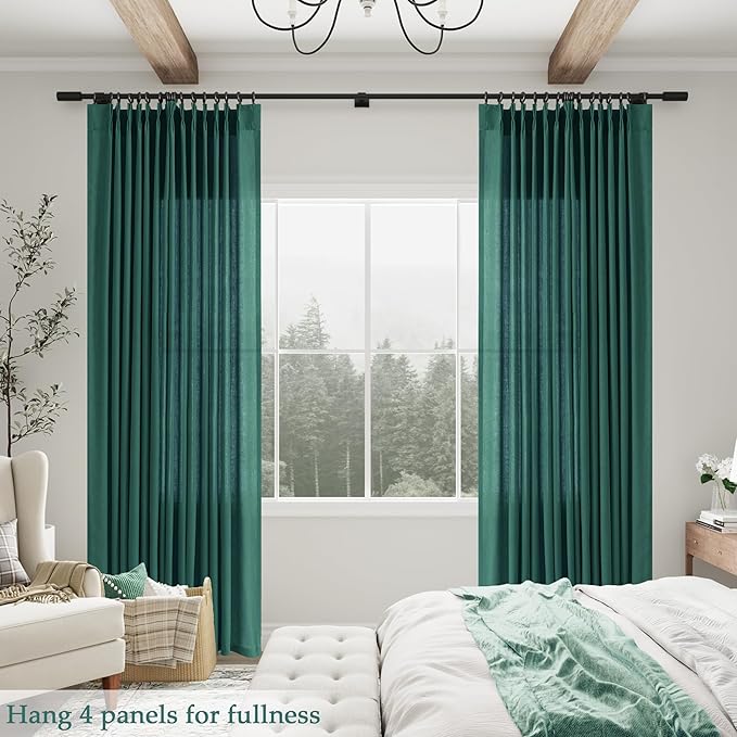 Dark Green Pinch Pleated Linen Curtains 84 Inch Length 2 Panels - Image 7