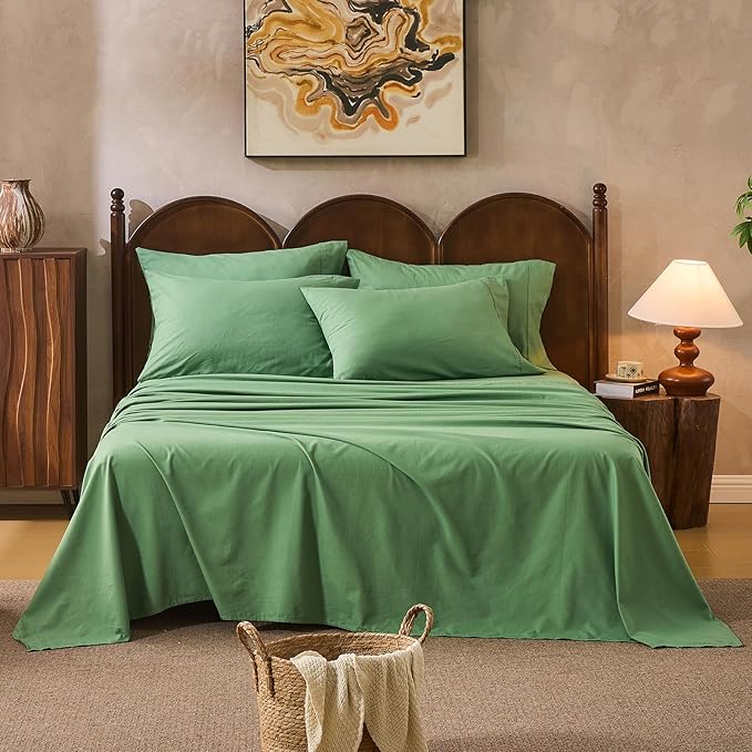 100% Linen Sheets Queen Size, Breathable & Durable 4-Piece Bed Flax Sheet Set by overket