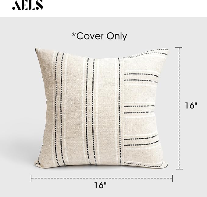 AELS 16x16 Decorative Farmhouse Linen Throw Pillow Covers, Boho Textured Pillow - Image 2