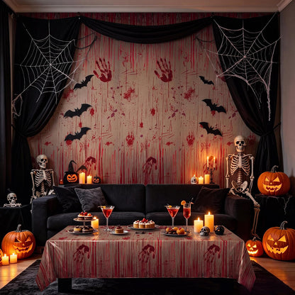 Kochorie 100 Ft x 54 Inch Halloween Bloody Party Tablecloth Roll with Cutter Box Waterproof Plastic Horror Bloody Zombie Table Cover for Halloween Spooky Party Decorations, Gray