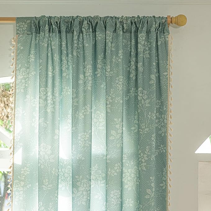 ENJOYBRIDAL Floral Curtains 63 Inch Length Sage Green Farmhouse Drapes Living - Image 4