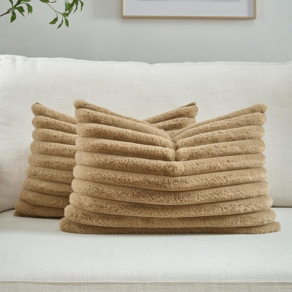 FUTEI Camel Throw Pillow Covers Set of 2, 12x20 Inch Striped Texture Lumbar by FUTEI