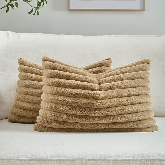 FUTEI Camel Throw Pillow Covers Set of 2, 12x20 Inch Striped Texture Lumbar by FUTEI