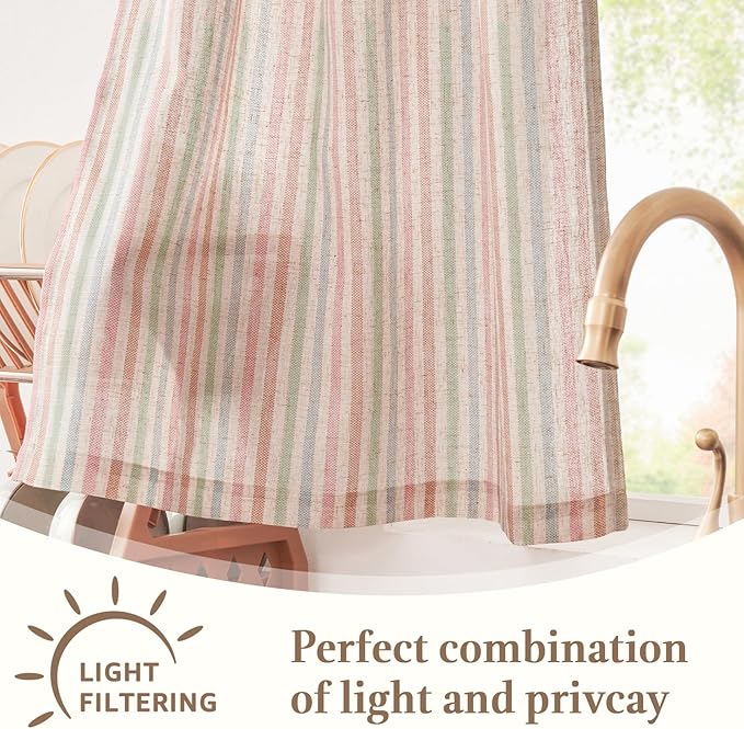 jinchan Striped Linen Kitchen Curtains 24 Inches Christmas Tier Curtains - Image 8