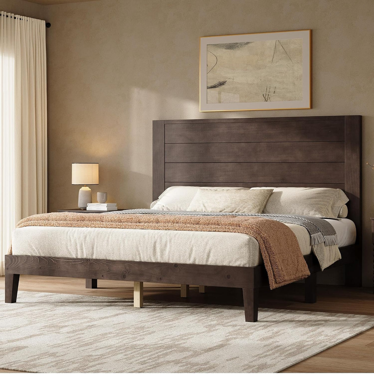 amerlife queen size solid wood bed frame with, close-up detail