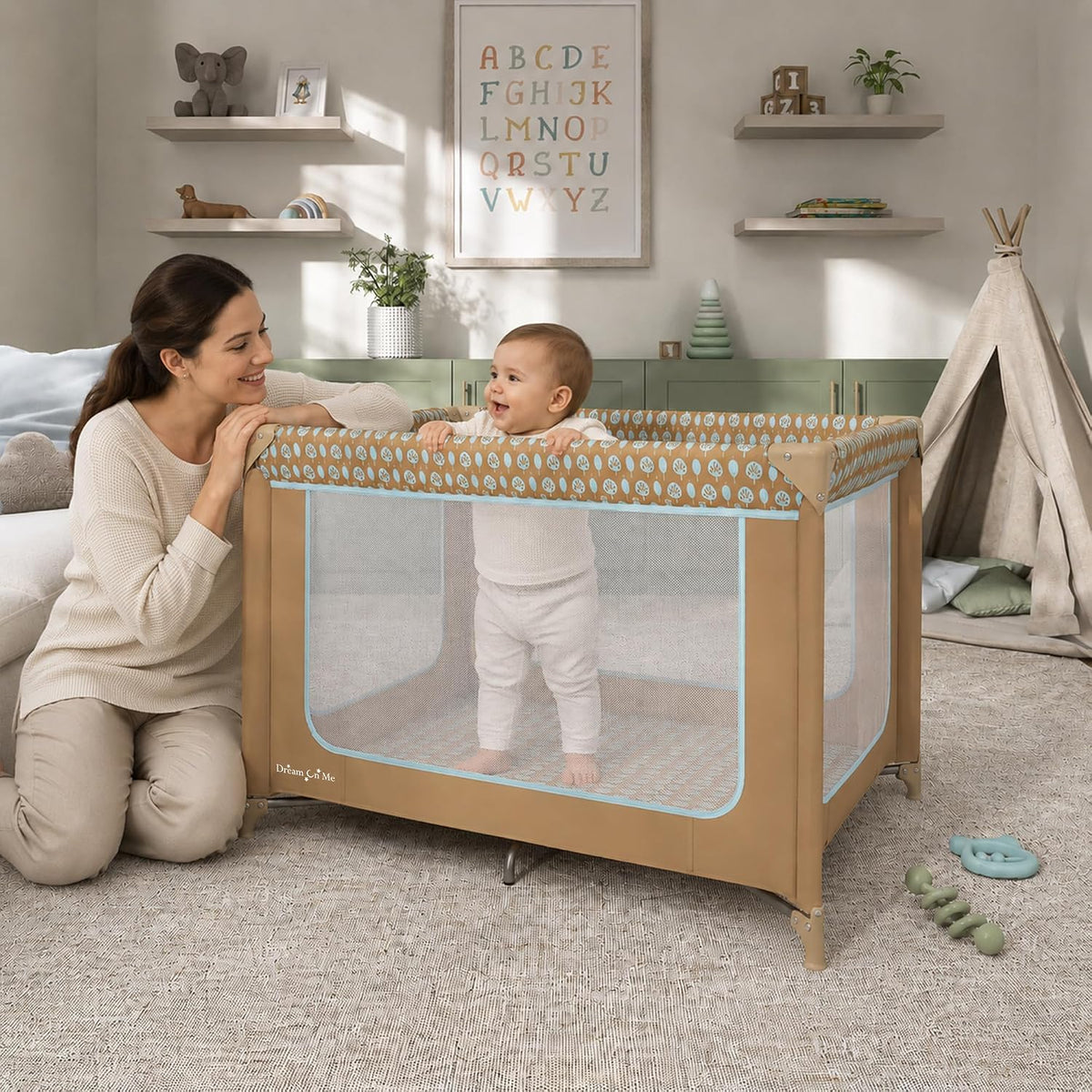 dream on me zodiak portable playard, compact for, close-up detail